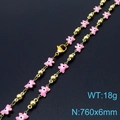Evil eye butterfly necklace with pink enamel and gold chain links in 760mm length - Pink Butterfly Style (KN233693-Z)
