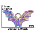 Detailed macro view of 18K rainbow plated stainless steel bat pendant with 20mm width - Multicolor