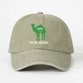 Vintage khaki washed cotton baseball cap with Saudi Arabia camel silhouette print - Adjustable / Light Khaki