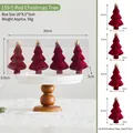 Set of 4 burgundy flocked Christmas tree ornaments with gold hangers in a clear gift box - 8.5x5cm / 159-5 Red Christmas Trees (Pack of 4)