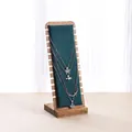 Bamboo necklace display stand with dark green velvet lining and L-shaped wooden base - Walnut Color Base - Green Velvet