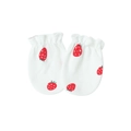 Detail of white cotton baby mittens featuring red strawberry patterns and elastic cuffs - One Size / Strawberry / 1 Pair Set (Elastic Cuff)