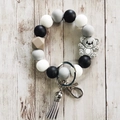 Silicone bead keychain bracelet with grey tassel and koala charm in grey and white - Koala