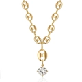 French style gold plated stainless steel necklace with coffee bean links and zircon pendant - Necklace / 40+5cm / Gold