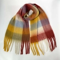 Thick colorful plaid winter scarf with fringe design in red, yellow and blue colors - 26# (Red Yellow Blue White Multicolor Plaid)