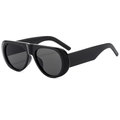 Occhiali da sole ovali chic con montatura spessa in acetato nero lucido e aste larghe - Nero Lucido/Lenti Grigie
