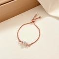 Detail of rose gold box chain bracelet with adjustable sliding clasp and opal bead - Rose Gold Single Cat Eye