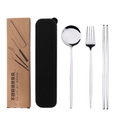 Portable 3-piece stainless steel cutlery set with silver spoon fork and black storage box - Silver Spoon Fork Chopsticks 3-Piece Set - Black Box