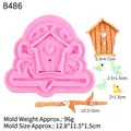 Moule en silicone rose cabane d'oiseau et branches pour décoration gâteau et bricolage - Style 3 Nichoir Et Fleurs (B486) / Rose
