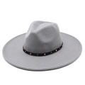 Detail of grey wool fedora featuring black band with gold and silver decorative studs - M (56-58cm) / Light Gray