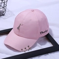 Pink cotton baseball cap with Paris embroidery and Eiffel Tower pendant detail - Pink Eiffel Tower