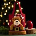 Christmas burlap gift bag with 3D plush bear wearing plaid hat and golden snowflakes - Christmas Bear Style