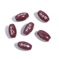 Macro detail of brown acrylic rugby beads with white stitching for DIY jewelry making - Horizontal Hole Rugby