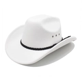 Classic white wool felt western cowboy hat with black woven band and metal ventilation eyelets - M (56-58cm) / White