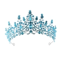 Elegant silver crown tiara with blue crystals for wedding hairstyles and parties - Silver All Lake Blue Rhinestone