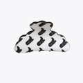 Classic British style hair claw clip with black abstract pattern on white base - White Black Abstract Pattern Claw