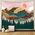 Detail of bohemian moon phase tapestry with layered mountain texture on white wall - 73X95CM / Geometric Art Mountains
