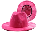Roze tie-dye fedora hoed van wolvilt met brede rand en marmerpatroon voor dames en heren - M (56-58cm) / Rozerood
