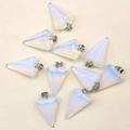 Set of ten opal-colored hexagonal cone crystal pendants with silver metal clasps - Synthetic Opal