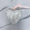 Heart-shaped powder puff with white bow and pink ribbon on marble background - Heart Transparent Box/1pc / White