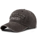 Vintage washed charcoal grey baseball cap with Cyprus Island embroidery and distressed canvas - Adjustable / Khaki