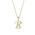 18K gold plated copper necklace featuring a zircon-encrusted letter B pendant on a cross chain - Letter B