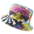 Cappello a secchiello reversibile con vivace stampa geometrica astratta tie-dye 3D - 58cm / Geometrico Astratto Colorato (Colore 3)