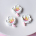 Three white resin peach blossom flower DIY accessories with pink and yellow stamens - White Opened
