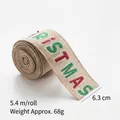 Weihnachtsband aus Jute mit glitzernder Aufschrift, 6,3 cm breit für DIY-Schleifen - Bunte Englische Buchstaben / 6.3cm x 5.4m