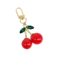 Simpatico portachiavi a ciliegia rossa con foglie di strass verdi e anello oro - Stile A
