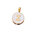 Golden round pendant with white mother-of-pearl inlay and minimalist letter Z charm - Letter Z / 22mm (1 Piece/Pack) / Gold