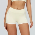 Slim fit high-waisted yoga shorts in cream with white contrast piping for fitness - S / Bottoms / Apricot Yellow