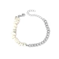 Bracelet fait main avec pierres naturelles blanches et demi-chaîne gourmette en métal argenté - Turquoise Blanche Argent