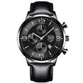 Orologio da uomo con quadrante nero strutturato e cinturino in pelle nera - Cinturino Nero Lancette Argento