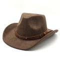Classic brown western cowboy hat with suede texture and studded leather decorative band - M(56-59CM) / Brown (Suede)