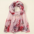 Pink voile scarf for women with red rose floral prints and butterflies - Pink Rose Butterfly