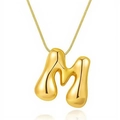 3D puff letter M pendant necklace in 18k gold plated finish with sleek snake chain - M