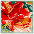 Artistic 130cm silk square scarf featuring vibrant hand-painted floral oil painting design - Green / 130cm