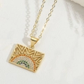 Golden necklace featuring a rectangular pendant with multi-colored zircon stones - Rectangle