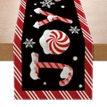 Christmas Joy table runner with red stripes and snowflake pattern on black fabric - 33cmx180cm / ZQ16-6 (Black Candy Cane JOY)