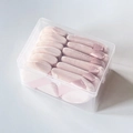 Pink heart-shaped powder puffs neatly arranged in a clear plastic storage container - 12pcs in Box / Nude