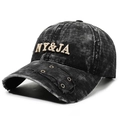 Vintage black washed baseball cap with NY&JA 3D embroidery and distressed brim details - Adjustable / Black