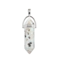 Natural white spotted stone hexagonal column pendant with silver metal clasp - Tianshan Blue