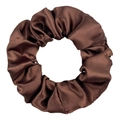 Deep brown satin silk large scrunchie with smooth pleated texture and high elasticity - Reddish Brown