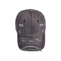 Close-up of distressed denim baseball cap detailing worn edges and vintage washed texture - 56-60cm (Adjustable) / Coffee