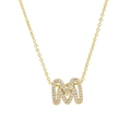 18k gold plated brass letter M pendant necklace with sparkling micro-pave zircons - Letter M