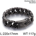 Bracciale cubano da uomo in acciaio nero spazzolato ossidato, larghezza 17mm con fibbia - Nero Spazzolato Ossidato