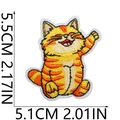 Detailed embroidery view of a cute orange kitten patch with exact size measurements - No.15 Lucky Pose Orange Cat