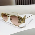 Chic gold butterfly sunglasses with rhinestone accents and gradient lenses for women - Tea Pink Gradient