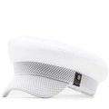 Witte ademende mesh krantenjongenspet met zwart lederen accent en gouden knoop - 56-58cm (Verstelbaar) / Wit